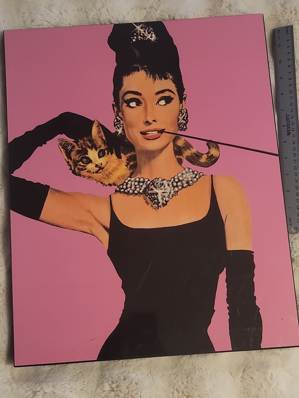 Audrey Hepburn Cat Art Print - Pink & Black